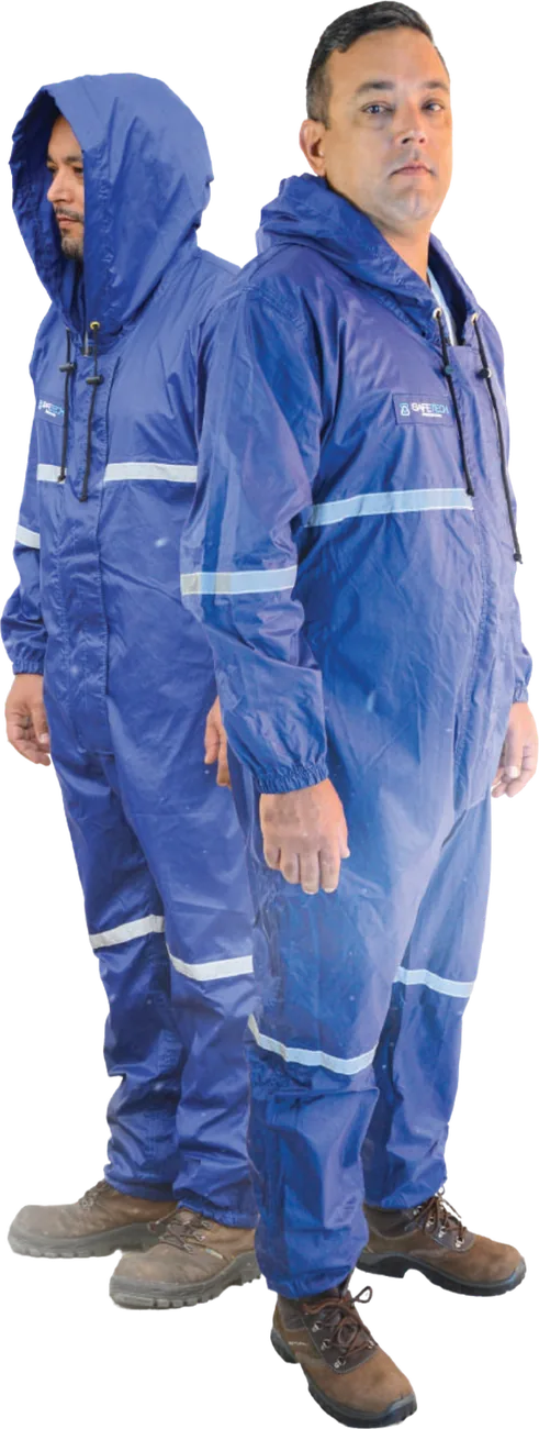 Dos operarios con mono impermeable azul marino Safetech